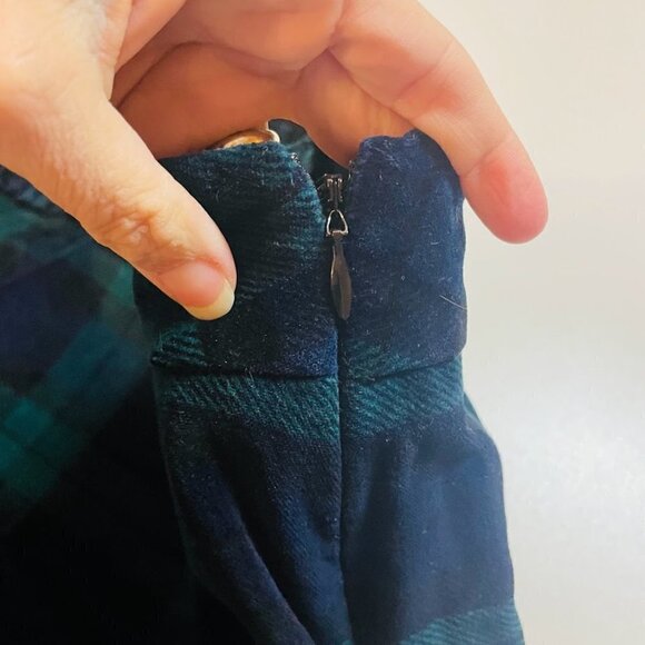 Talbots Skirt Tartan Watch Plaid Velvet Ruffle Pockets Blue Green Holiday Stretc - Picture 9 of 12
